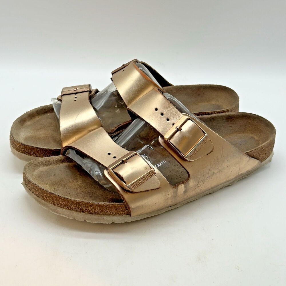 Birkenstock Arizona Birko-Flor® Sandals Women's 11 Rose Gold Twin Buckle Slides